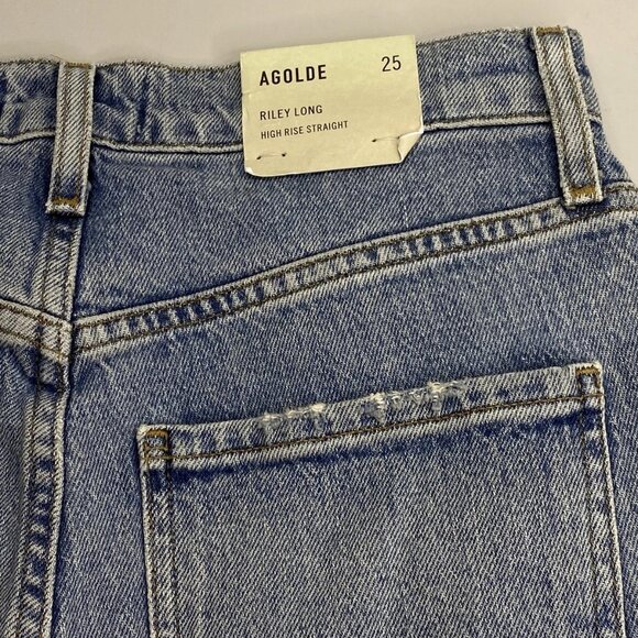 NEW AGOLDE Riley Long High Rise Straight Jeans • Size 25 • Quiver Distressed - Picture 6 of 11